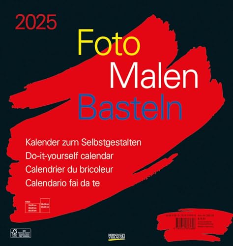 Foto-Malen-Basteln Bastelkalender schwarz groß 2025: Fotokalender zum Selbstgestalten. Do-it-yourself Kalender mit festem Fotokarton. Format: 45,5 x 48 cm von Korsch Verlag