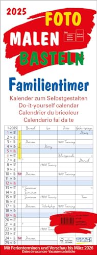 Foto-Malen-Basteln Familientimer 2025: Familienplaner mit 4 Spalten als Fotokalender zum Selbstgestalten. Familienkalender mit Ferienterminen und festem Bastelpapier. von Korsch Verlag