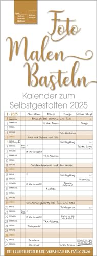 Familientimer 2025 gold Foto-Malen-Basteln: Familienplaner mit 4 Spalten als Fotokalender zum Selbstgestalten. Familienkalender mit Ferienterminen und festem Bastelpapier. von Korsch Verlag