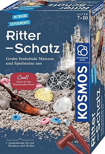 KOSMOS 657994 Ritter-Schatz, Grabe Funkelnde Münzen und Spielsteine aus, für Mittelalter-Fans und kleine Archäologen, Experimentierset mit Hammer und Meißel, Für Kinder ab 7-10 Jahre von Kosmos