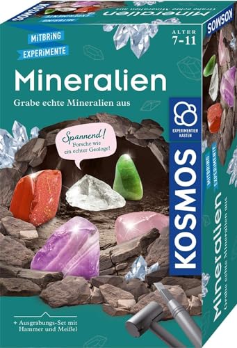 KOSMOS 657901 Mineralien Ausgrabungs-Set, Grabe echte Mineralien selbst aus, mit Hammer und Meißel, 5 faszinierende Schmucksteine, Experimentierset für Kinder ab 7 Jahre zum Thema Geologie von KOSMOS