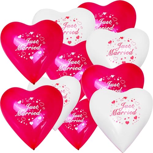 Kotkiddy® 50 Stück Just Married Luftballons, Luftballons Hochzeit, Just Married Luftballons, Herzluftballons Hochzeit, Just Married Deko, Herzballons Hochzeit von Kotkiddy