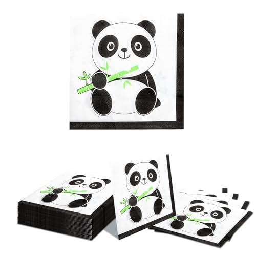 Kotkiddy 20 Stück Panda Servietten, Kindergeburtstag Deko, Panda Geburtstag Servietten, Kindergeburtstag Geburtstag Servietten Panda 33x33cm für Jungen Tischdeko Party Deko von Kotkiddy