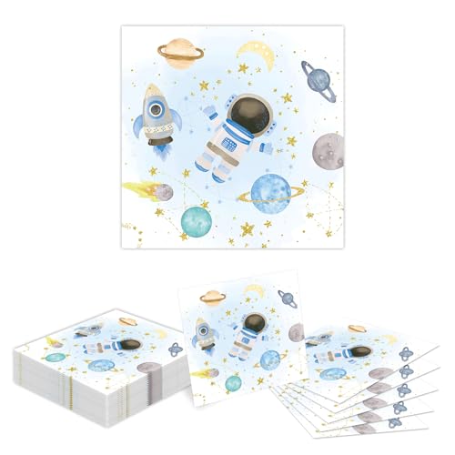 Kotkiddy 20 Stück Servietten Kindergeburtstag, Weltraum Servietten Astronauten Raketen Servietten Party Dekoration Geburtstagsdeko für Party Tischdeko 33x33cm von Kotkiddy