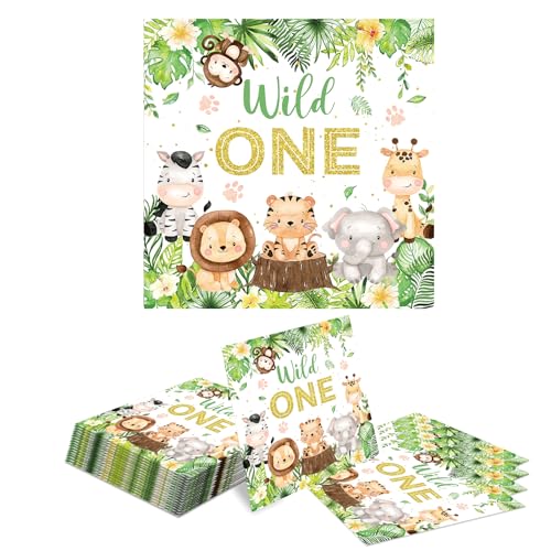 Kotkiddy 20 Stück Servietten Kindergeburtstag,Servietten Dschungel,Party Motiv Tiere,Blätter,Party Animals,Grün für Waldtiere Geburtstag und servietten Tiere 33x33cm von Kotkiddy