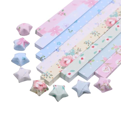 Kotkiddy 400 Stück Nettes Blumenmuster Origami Sterne Papier Papierstreifen Origamipapier zum Basteln Bunte Origami-Sternpapiere DIY Lucky Star-Papierstreifen von Kotkiddy