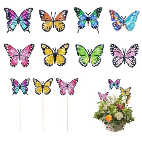 Kotkiddy 8 Stück Schmetterling Diamond Painting Kits, Schmetterling Diamond Painting Sticker Set für Gartendeko, Diamond Painting Art für Kinder Erwachsene von Kotkiddy