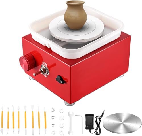 Kotsy Töpferscheibe Elektrisch,Mini Electric Pottery Wheel 6.5/10 cm Turntable,2000 U/min Einstellbare Geschwindigkeit,töpferset für Beginners und Kinder Crafts Casting Gift DIY(Rot) von Kotsy