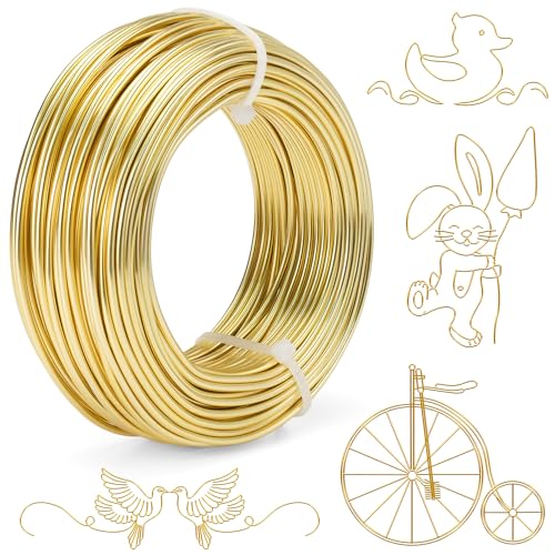 12 Gauge goldener Aluminium-Basteldraht, 2 mm x 30 m, biegbarer Metall-Basteldraht für Puppen, Skelett, DIY, Handwerk, Schmuckherstellung, Drahtweben und Verpacken (Gold, 12 Gauge) von Kouclaa