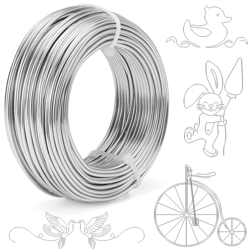 9 Gauge Silberfarbener Aluminium-Basteldraht, 3 mm x 15 m, biegbarer Metall-Basteldraht für Puppen, Skelett, DIY, Handwerk, Schmuckherstellung, Drahtweben und Verpacken (Silber, 9 Gauge) von Kouclaa