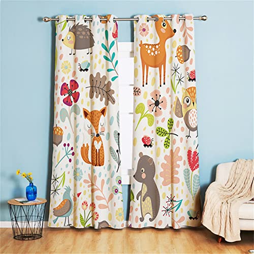 Koudi Blickdichte Vorhänge Kinderzimmer Tiere Eule Blumen Muster Gardinen mit Ösen für Mädchenzimmer, Kinderzimmer, Babyzimmer 160 × 107cm (H × B) von Koudi