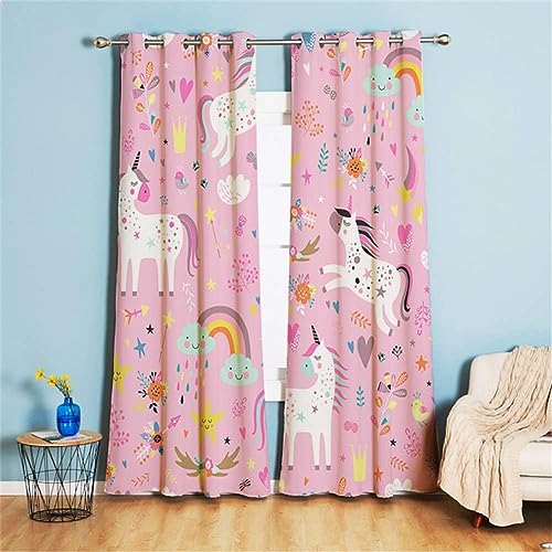 Koudi Kinder Rosa Vorhänge Einhorn Sterne Gardinen mit Ösen für Mädchenzimmer, Kinderzimmer, Babyzimmer 160 × 70cm (H × B) von Koudi