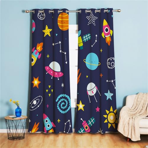 Koudi Weltraum Verdunkelungsvorhänge Weltall Astronat Sternenhimmel Universum Muster Blickdicht Vorhänge mit Ösen für Kinderzimmer, Babyzimmer Dekoration 160 x 132cm (H × B) von Koudi