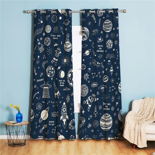 Koudi Weltraum Vorhänge Blickdicht Weltall Astronat Sternenhimmel Universum Muster Gardinen mit Ösen für Kinderzimmer, Babyzimmer Dekoration 210 x 132cm (H × B) von Koudi