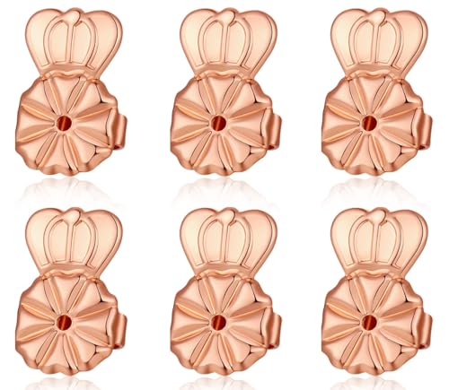 Kouley 3 Paar Ohrring-Verschlüsse aus 14 Karat Gold, sichere Ohrring-Verschlüsse für hängende Ohren, verstellbare, hypoallergene Ohrring-Verschlüsse für Ohrstecker (Rose) von Kouley