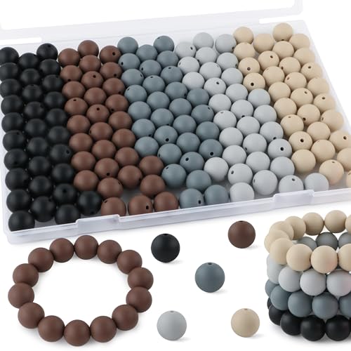 Kovict Silikonperlen, 12 mm, gemischte Farben, Bulk-Silikonperlen für Schlüsselanhänger, 12 mm Silikonperlen für Stifte und Armbänder, Schwarz, 160 Stück von Kovict