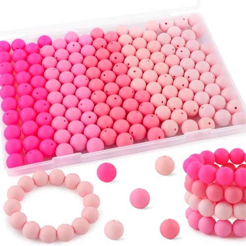 Kovict Silikonperlen, 12 mm, gemischte Farben, Großpackung Silikonperlen für Schlüsselanhänger, 12 mm Silikonperlen für Stifte und Armbänder, Rosa, 160 Stück von Kovict