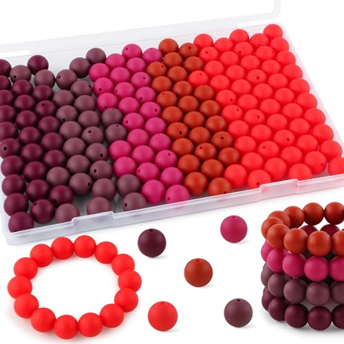 Kovict Silikonperlen, 12 mm, gemischte Farben, 12 mm, für Schlüsselanhänger-Stifte und Armbänder, Rot, 160 Stück von Kovict