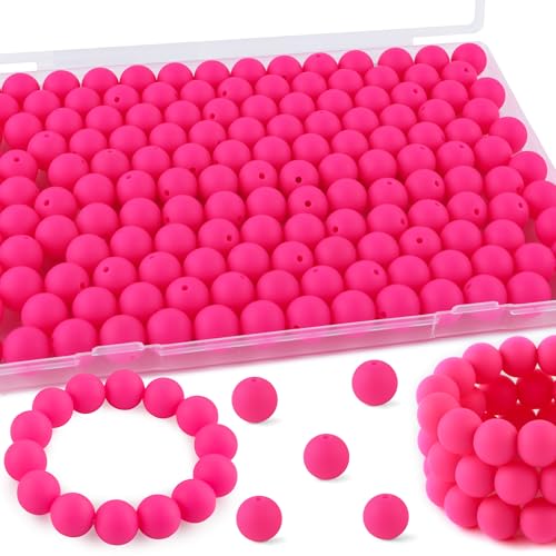 Kovict Silikonperlen, 15 mm, Silikonperlen für Schlüsselanhänger, Silikonperlen für Stifte, Silikonperlen, 15 mm, für Armbänder, Halsketten, Bastelarbeiten (Hot Pink), 145 Stück von Kovict