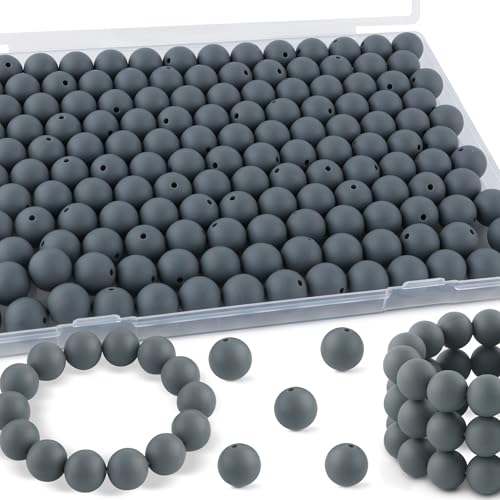 Kovict Silikonperlen, 15 mm, Silikonperlen für Schlüsselanhänger, Silikonperlen für Stifte, Silikonperlen, 15 mm, für Armbänder, Halsketten, Bastelarbeiten (dunkelgrau), 145 Stück von Kovict