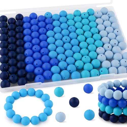 Kovict Silikonperlen, 150 Stück, 15 mm, gemischte Farben, Bulk-Silikonperlen für Schlüsselanhängerherstellung, 15 mm Silikonperlen für Stifte und Armbänder, Blau von Kovict