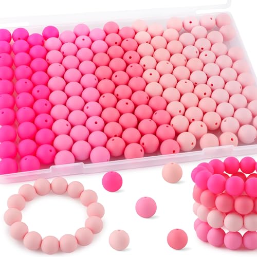 Kovict Silikonperlen, 150 Stück, 15 mm, gemischte Farben, Bulk-Silikonperlen für Schlüsselanhängerherstellung, 15 mm Silikonperlen für Stifte und Armbänder, Rosa von Kovict