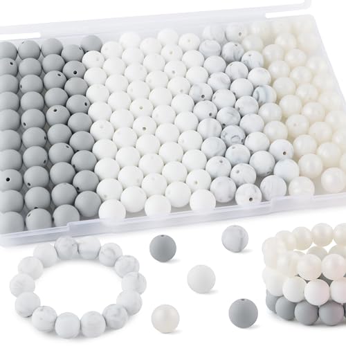 Kovict Silikonperlen, 150 Stück, 15 mm, gemischte Farben, Bulk-Silikonperlen für Schlüsselanhängerherstellung, 15 mm Silikonperlen für Stifte und Armbänder (weiß) von Kovict