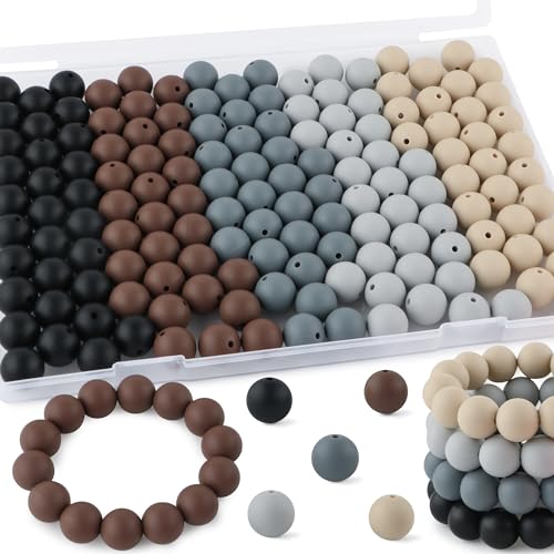 Kovict Silikonperlen, 150 Stück, 15 mm gemischte Farben, Bulk-Silikonperlen für Schlüsselanhängerherstellung, 15 mm Silikonperlen für Stifte und Armbänder, Schwarz von Kovict