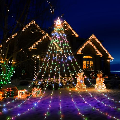 Koytoy 3.5m Christbaumbeleuchtung Mit Sterne, 350 Led Weihnachtsbeleuchtung Außen Lichterkette Mit 9 Girlanden, Lichterkette Eisregen Für Weihnachtsbaum, Tannenbaum, Fenster, Garten (Farbe) von Koytoy