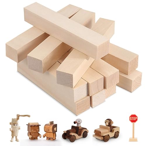 Schnitzholz Linde - 12er Pack Holzblock 10 x 2,5 x 2,5 cm Natürlich Schnitzholz Linde Holzblock DIY Schnitzen zum Drechseln und Holz schnitzen - Schnitzholz für Kinder von Koytoy