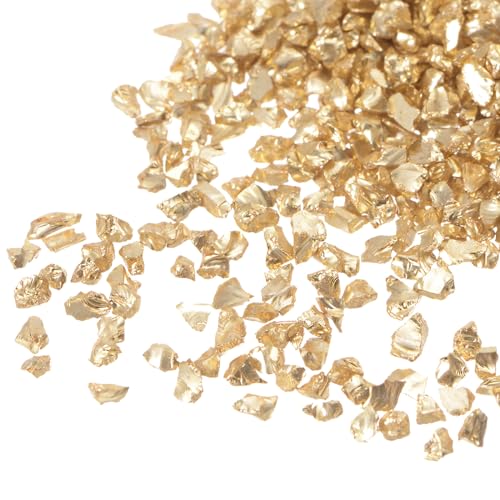 Kozelo 10 Stück Crushed Glass Chips - [2-4mm x 100g] Unregelmäßiges Metallisches Glas Gelbgold für DIY-Dekoration, Bastelarbeiten und Nagelkunst, Oberfläche elektroplattiert von Kozelo