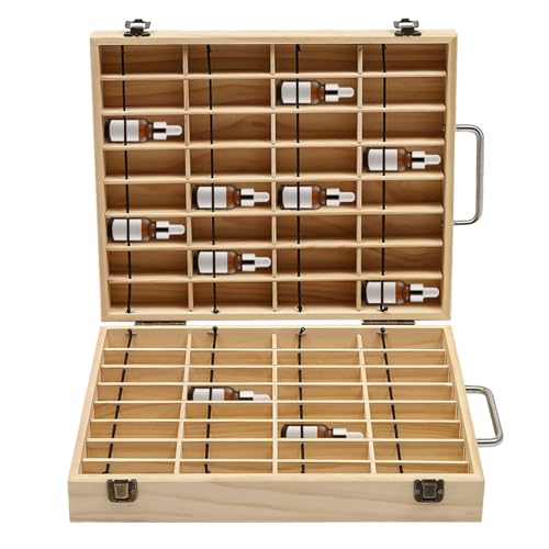 Kozivmo Ätherische Öle Holzbox, 64 Löcher Aromatherapie Öle Flaschen Tragbar Tragen Organisator Multifunktions Geschenk Aufbewahrungsbox für Nagellack, Duftöle, Lippenstift und Parfümlagerung von Kozivmo