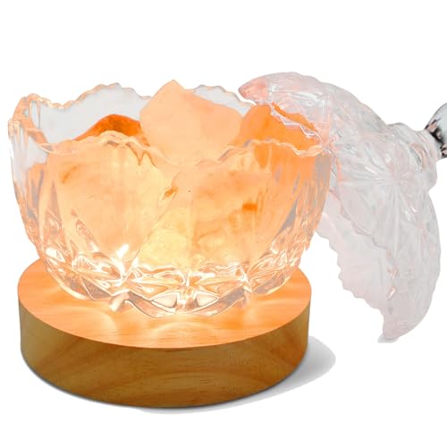 Kqpoinw 2-in-1 Sakura Scented Aroma Diffuser Salzlampe, USB Salzsteinlampe,Aroma Diffuser für Ätherische Öle, Salt Lamp mit Glasdeckel Duftöl Diffuser, Home Office Yoga Salzkristalllampe von Kqpoinw