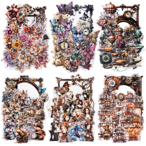 240PCS Vintage Sticker Set Kraeoke Dampfzeitalter PET Scrapbooking Stickers Dekorative Fotoalbum Sticker Ästhetische Aufkleber für Bullet Journal Zubehör und Scrapbook von Kraeoke