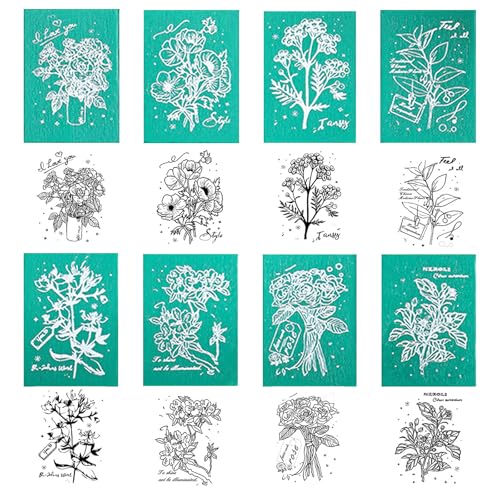 8 Stück Stempelset Kraeoke Holzstempel Natürliche Pflanze Stempel Blumen Basteln Stamp für DIY Scrapbooking, Tagebuch, Umschlag, Fotoalben (Stil 1) von Kraeoke