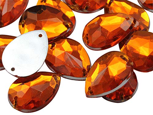 Allstarco 18 x 13 mm Orange Hyazinthe CH08 Teardrop Flat Back Sew On Beads for Crafts Plastic Acrylic Rhinestones with Holes for Sewing, Clothing Embelishments, Costume Cosplays, 50 pieces von Allstarco