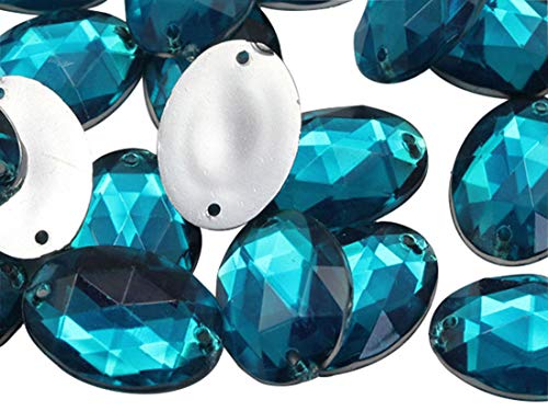 Allstarco CH24 Perlen zum Aufnähen, ovale Acryl-Strasssteine, 25 x 18 mm, Blau, Aqua, CH24, zum Aufnähen, Kunststoff-Edelsteine mit Löchern für Schmuck, Kleidung, Kleidungsstücke, Schuhe, Cosplays, von Allstarco