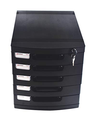 Hochwertige Schubladenbox/Ablagebox/Ordnungsbox/Dokumentenbox, passend für A4, abschließbar mit Schloss, mit 5 Fächern und Beschriftungsfeldern, aus Kunststoff, Farbe: schwarz – 1 Stück von Kranholdt