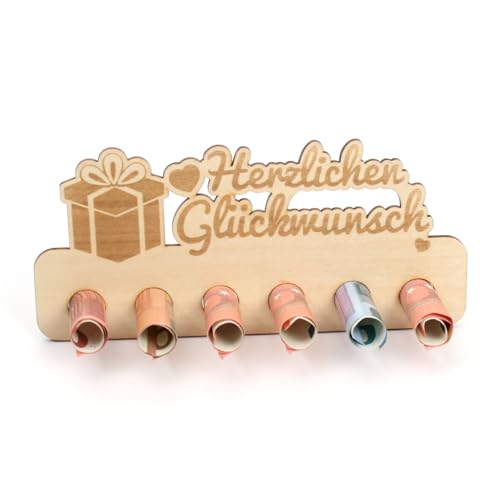 Kreative Feder Geldgeschenk Glückwunsch zum Geburtstag - Geldscheinhalter aus Holz mit 6 Löchern für Geldscheine (Glückwunsch) von Kreative Feder