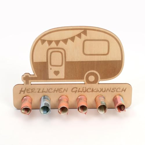 Kreative Feder Geldgeschenk für Hobby & Freizeit - Geldscheinhalter aus Holz in originellem Design mit 6 Löchern für Geldscheine (Wohnwagen) von Kreative Feder