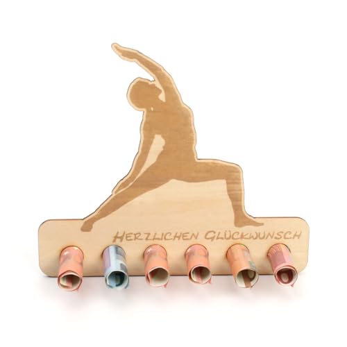 Kreative Feder Geldgeschenk für Wellness & Sport - Geldscheinhalter aus Holz in originellem Design mit 6 Löchern für Geldscheine (Yoga) von Kreative Feder