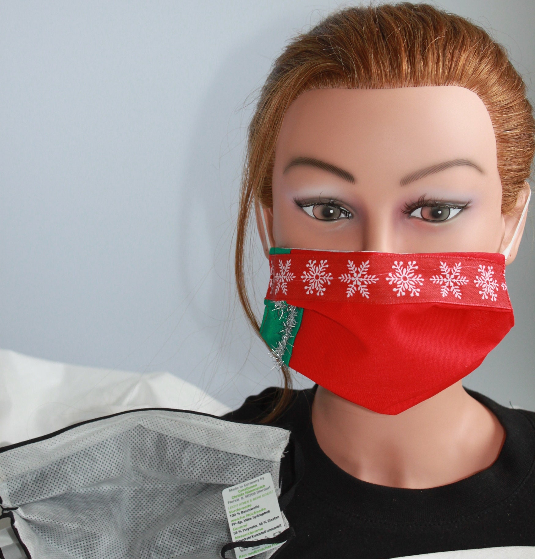 Maske Weihnachtsmaske Baumwollmaske- Weihnachtskristall Eiskristall - 15894 + Gratiszugabe von Kreativhaeuschen