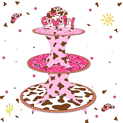 Cowgirl Party Cupcake Ständer für Mädchen Hot Pink 3 Tier Cake Stand Western Cowgirl Dekorationen Supplies Cowgirl Thema Tisch Kuchen Halter Dekorationen für Babyparty und Geburtstag von Kreatwow