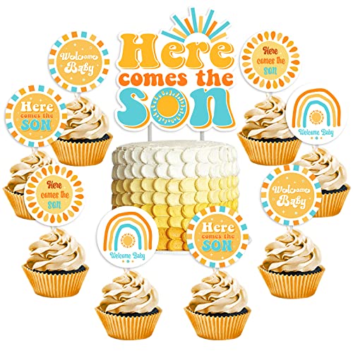 Kreatwow Hier kommt der Sohn Baby Dusche Dekorationen Hier kommt die Sonne Tortendekorationen Willkommen Baby Torte Toppers für Sonnenschein Thema Baby Dusche Boho Sonne Hier kommt der Sohn Party von Kreatwow