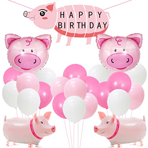 Kreatwow Schwein-Geburtstags-Partydekorationen Liefert Walking Pig Balloons Happy Birthday Banner für Mädchen Geburtstag Baby Shower von Kreatwow