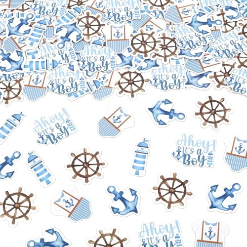 Kreatwow 200pcs Nautische Baby Shower Konfetti Nautische Baby Shower Dekoration für Junge Ahoi Es ist ein Junge Anker Baby Shower Dekorationen Aquarell Nautische Tischdekoration von Kreatwow