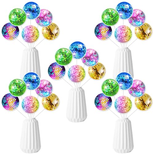 Kreatwow 24pcs Disco Ball Centerpiece Sticks Bunte Disco Party Dekorationen Disco Tischdekoration Disco Dance Night Disco Fever Party Table Topper Back To 70s 80s Retro Music Record Birthday Wedding von Kreatwow