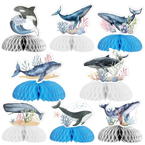 Kreatwow 8pcs Wal Wabe Centerpieces Wal Geburtstag Party Dekorationen Ozean Wal Tischdekorationen Aquarell Meer Tiere Tischdekorationen Meer Kreatur Party unter dem Meer Geburtstag Baby Dusche von Kreatwow