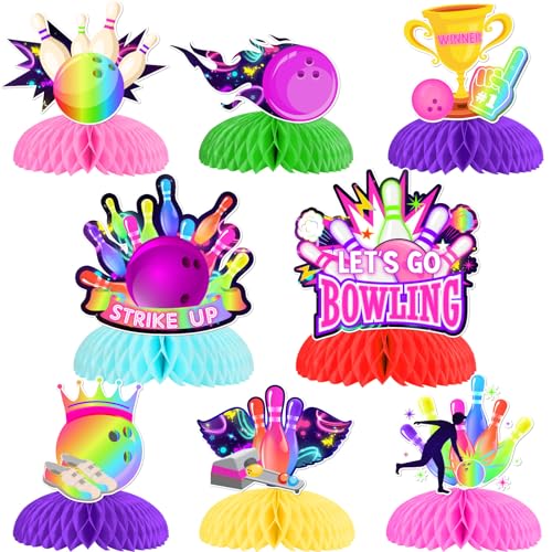 Kreatwow Bowling Geburtstag Party Dekorationen 8pcs Bowling Honeycomb Centerpieces bunte Let's Strike up einige lustige Dekor Sport Bowling Themed Tischdekoration Topper Bowling Mädchen von Kreatwow