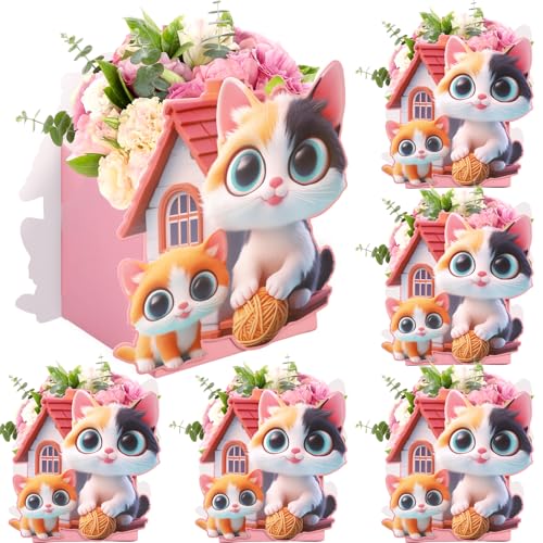 Kreatwow Cat Party Favor Box 6pcs Cat Flower Centerpiece Box Cat Party Decoration Cat Table Decor Meow Birthday Party Supply Pet Cat Party Favors for Kitten Birthday Baby Shower Party von Kreatwow